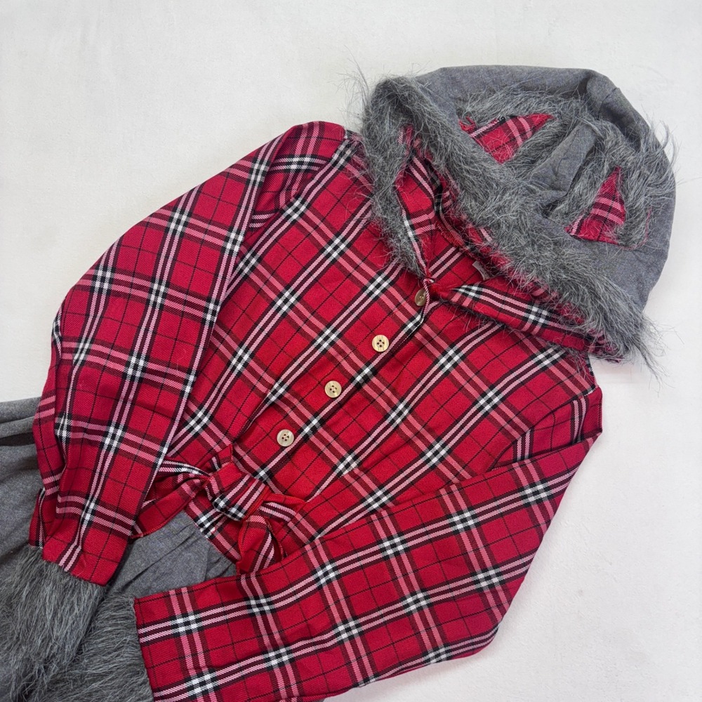 Spirit Wolf Plaid Hooded Dress Costume Faux Fur Trim Faux Fur Trim‎ Size Large - Picture 2 of 9